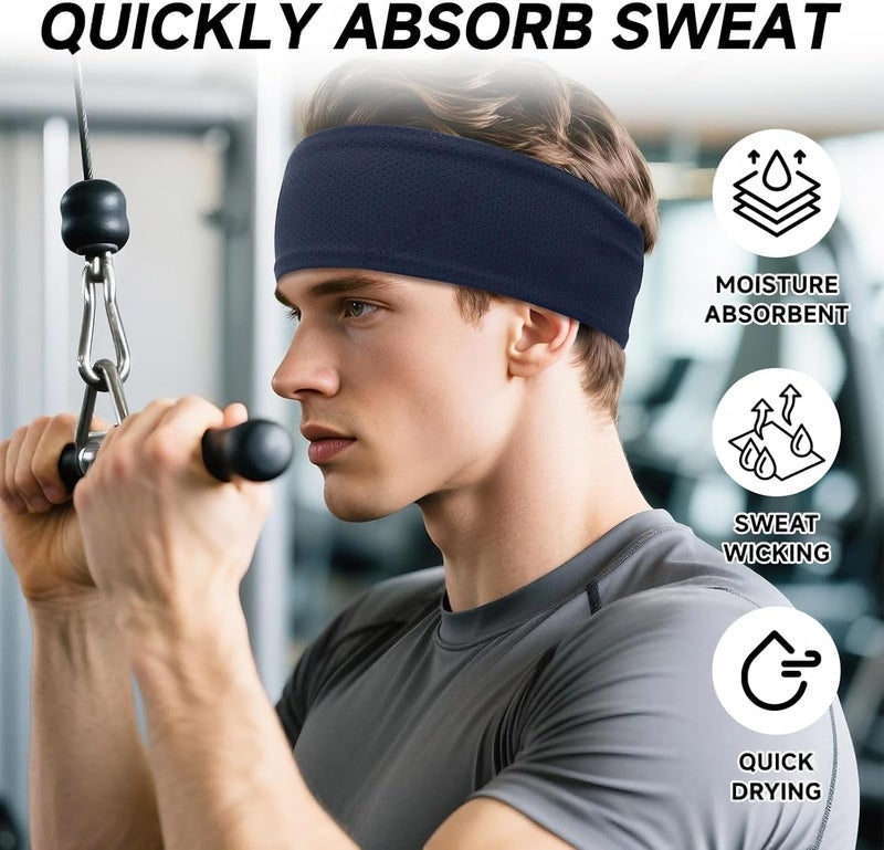 LECHI Sweat Headbands for Men,6 Pack Workout Sports Hairband for Gym, Ideal for Fitness,Running,Cycling,Hike - Image 2